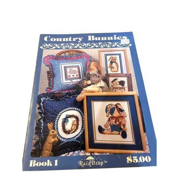 Lot Of 5 80s Folk Art Country Themed Counted Cross Stitch Patterns Bunnies Geese - Picture 12 of 15